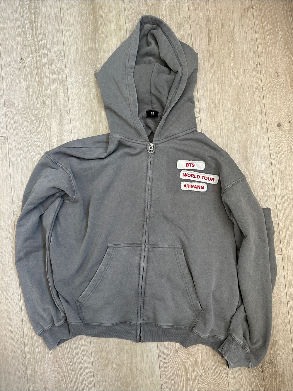 BTS Arirang Tour Merch Patches Grey Zip Up Hoodie - Size XL